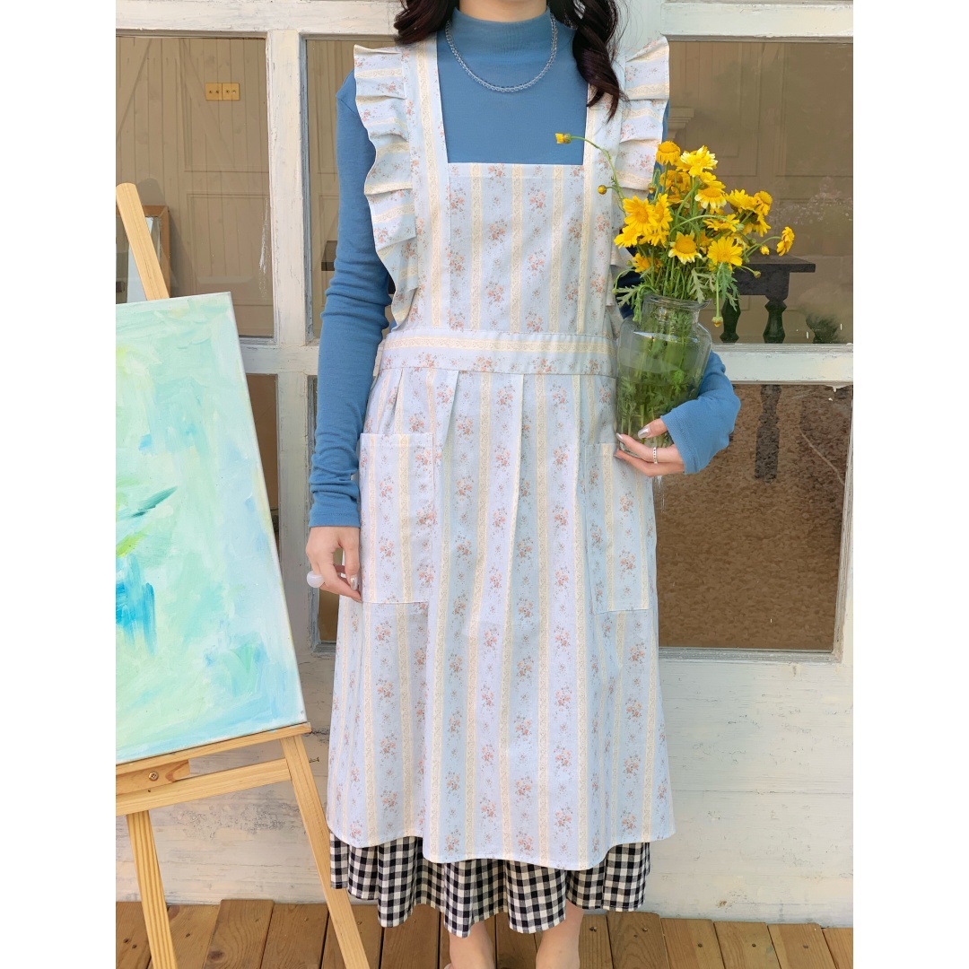 Kitchen Baking Drawing - Sleeveless Floral Cotton Women Apron Kitchen