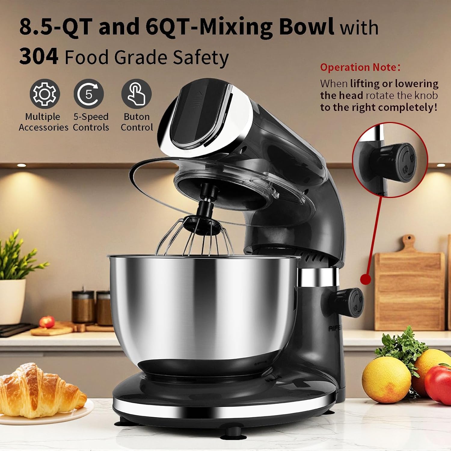 Black Electric Stand Mixer 85Q - đánh giá và giá Stand Mixer Bowl