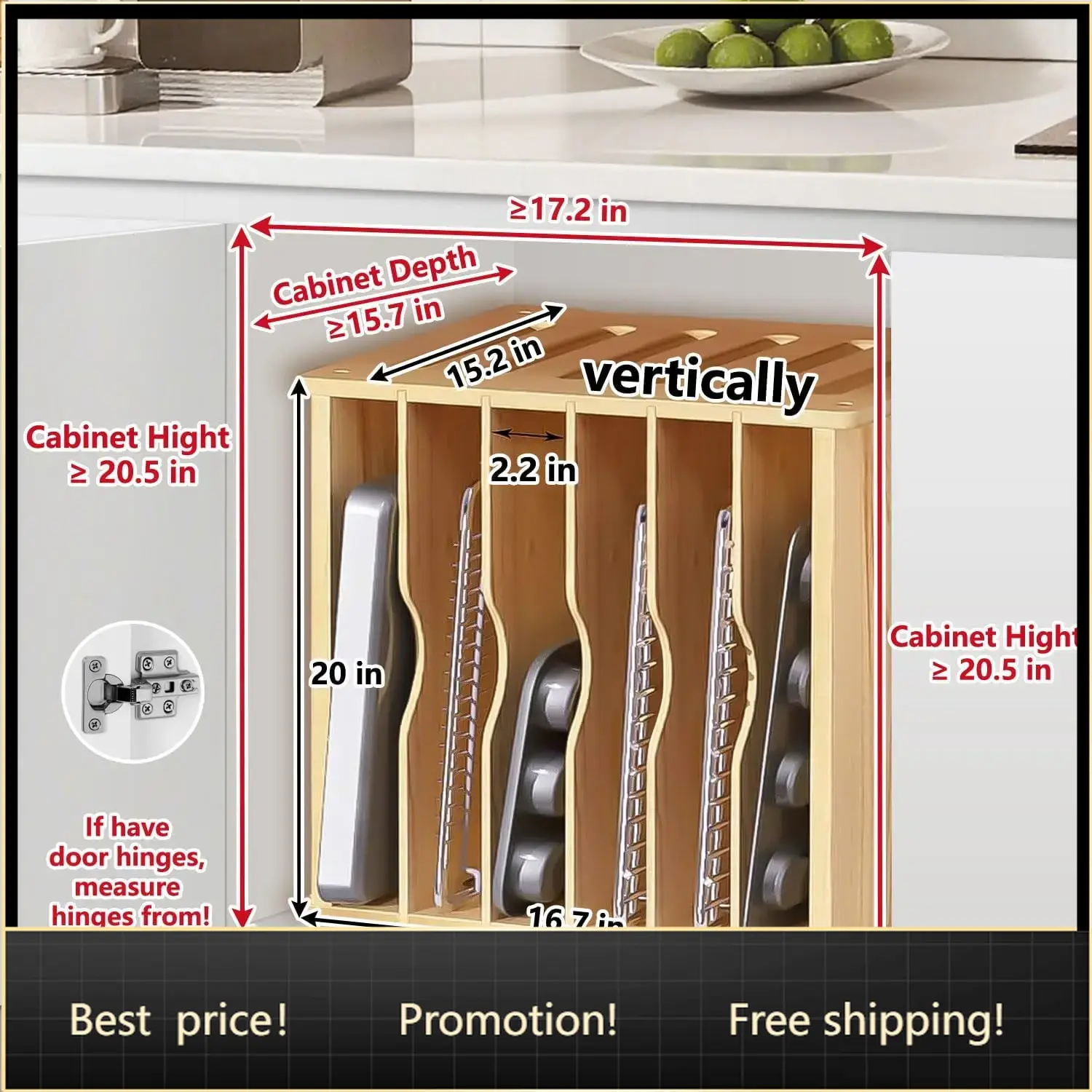 Wooden Tray Dividers for Cabin - đánh giá và giá Kitchen Cabinet Baking Sheet Organizer