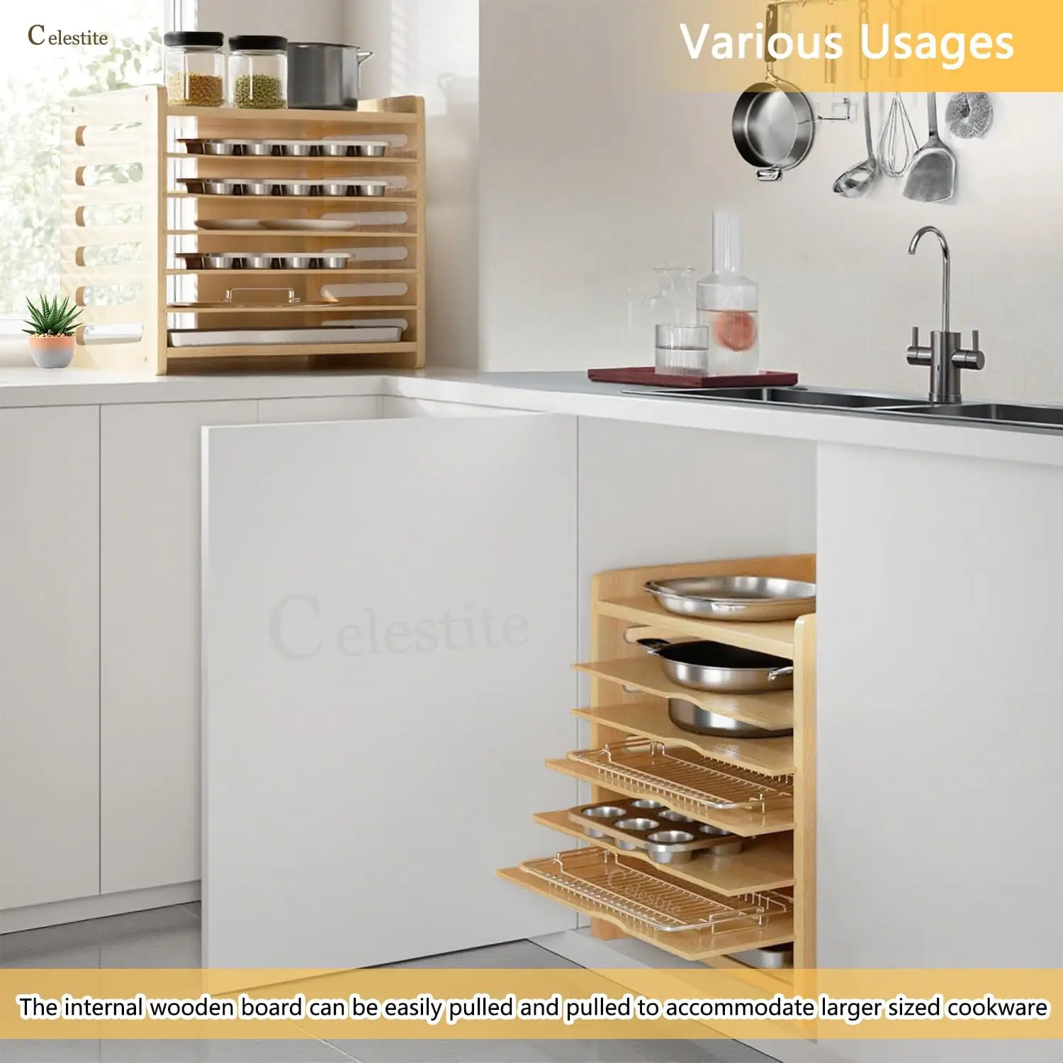 Wooden Tray Dividers for Cabin - đánh giá và giá Kitchen Cabinet Baking Sheet Organizer